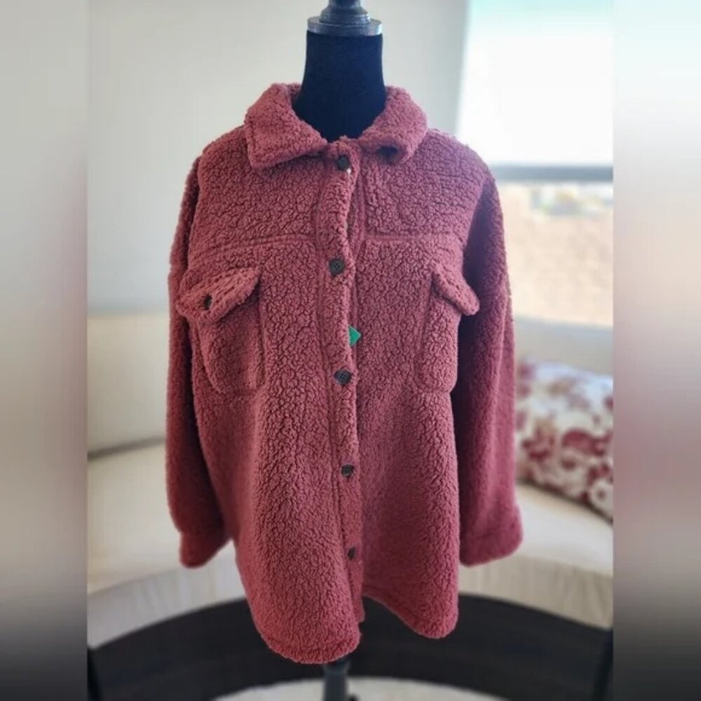 NWT 32 Degrees Heat Women's Sherpa Teddy Shirt Jacket Size M/L Pink $80 JK638